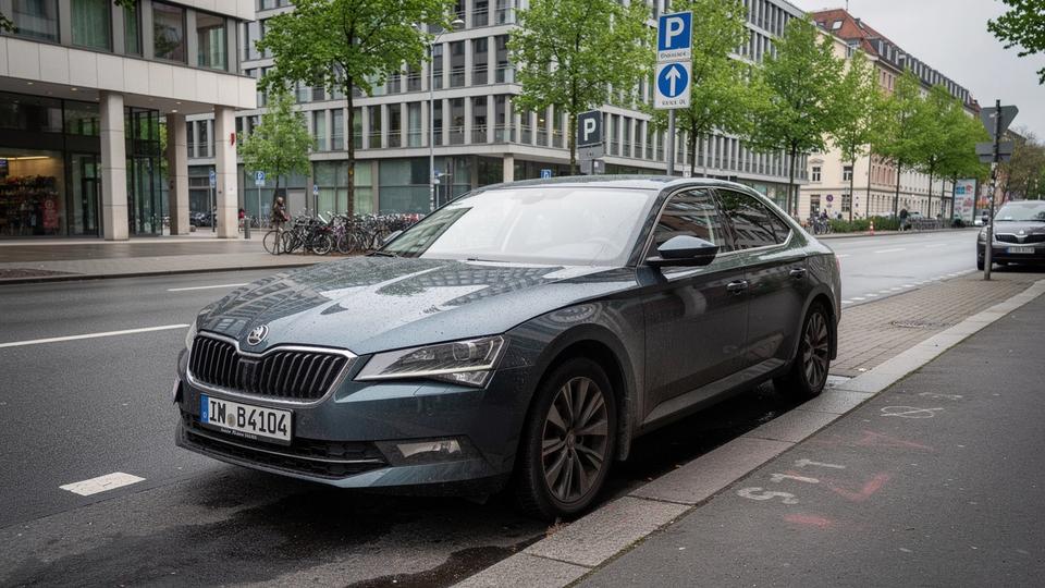 Mid-size sedan waiting at a kerbside pickup point in central Kyiv