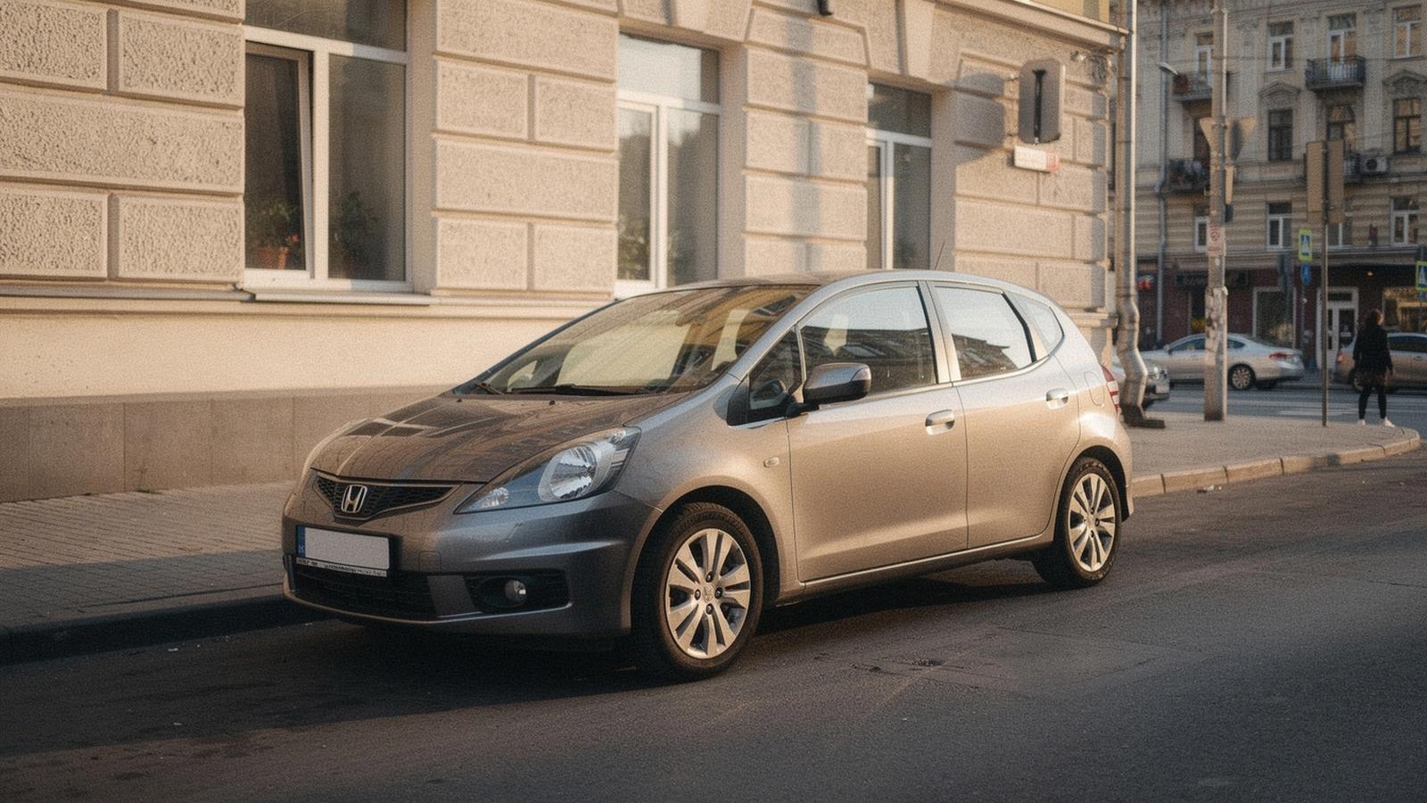 Compact rental car parked on a central Kyiv street